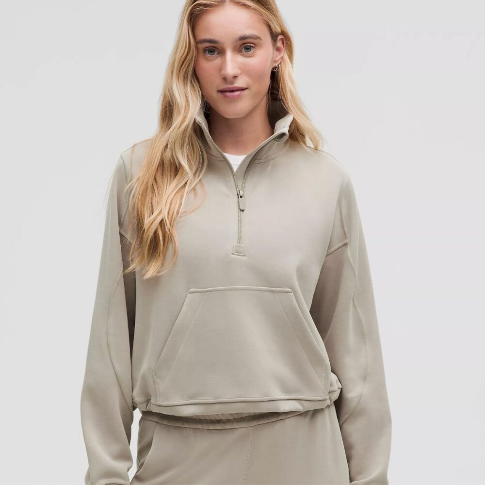 Lululemon Brushed Softstreme Half-Zip Beige Tan Stone Size 4 EUC